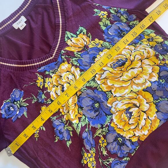 Anthropologie TINY Ashlee Floral Top Womens XS Purple V-Neck Puff Sleeve Boho - Picture 7 of 9